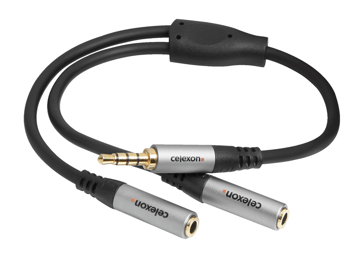 celexon 3.5mm stereo jack to 2x 3.5mm stereo jack M/F audio adapter 0.25m - Professional Line arranged in loops