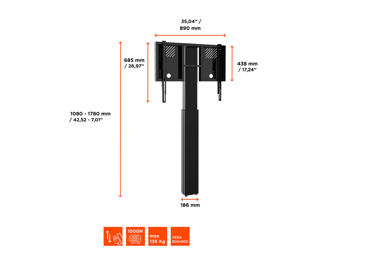 celexon Expert elektrisch höhenverstellbarer Display-Ständer Adjust-4286WB mit Wandbefestigung