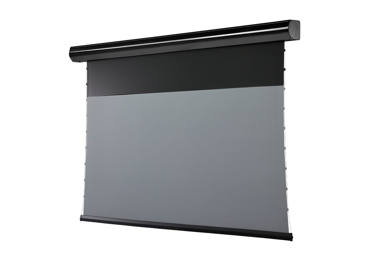 Side front view of the celexon Screen Electric HomeCinema Plus Tension Projector Screen - CLR UST in black
