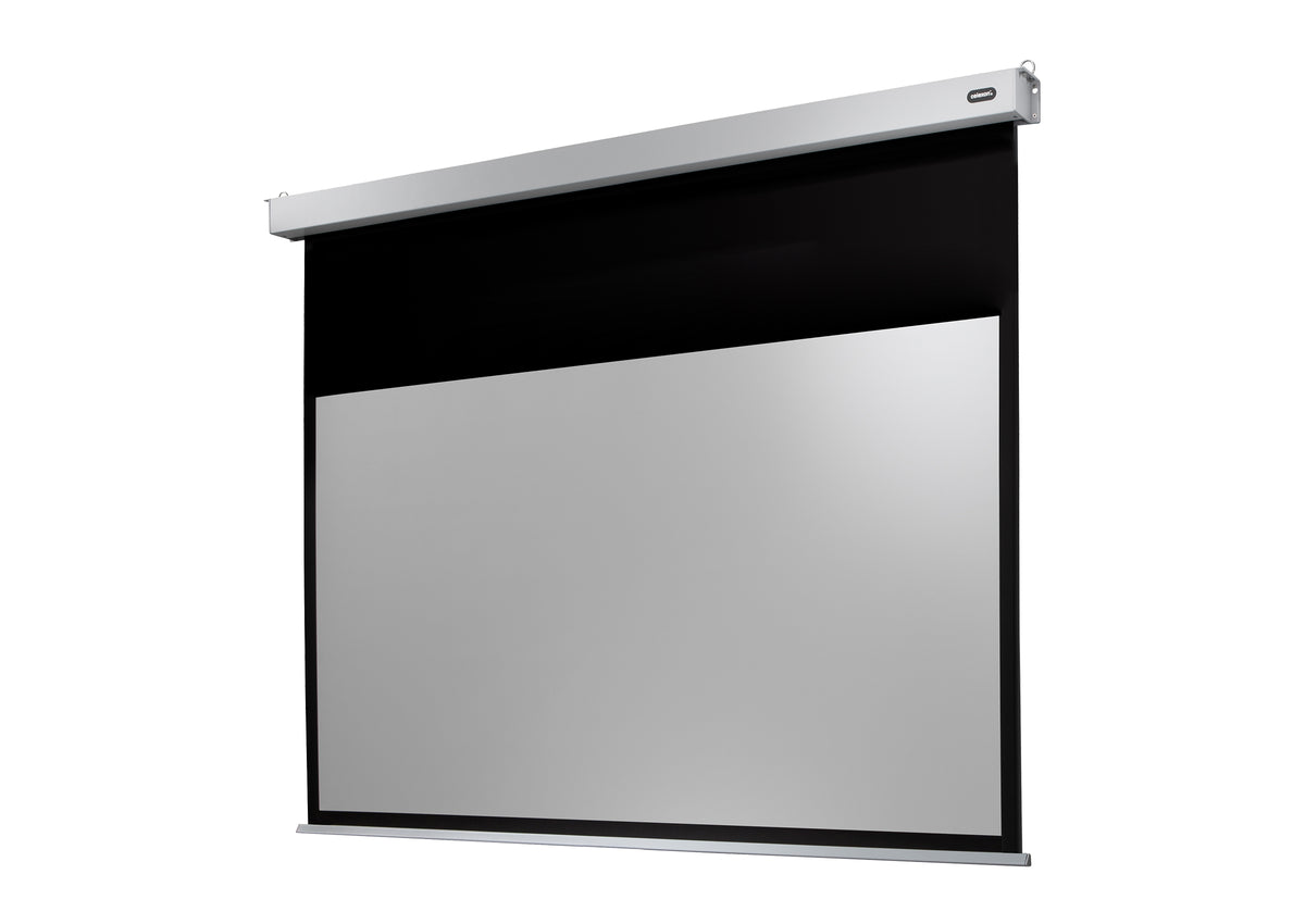 Frontal angled view of the celexon Projector screen Electric Professional Plus without projection