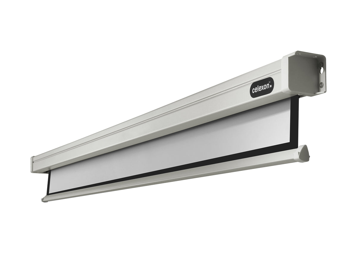 Side front view of the slightly extended celexon Projector screen Electric Professional