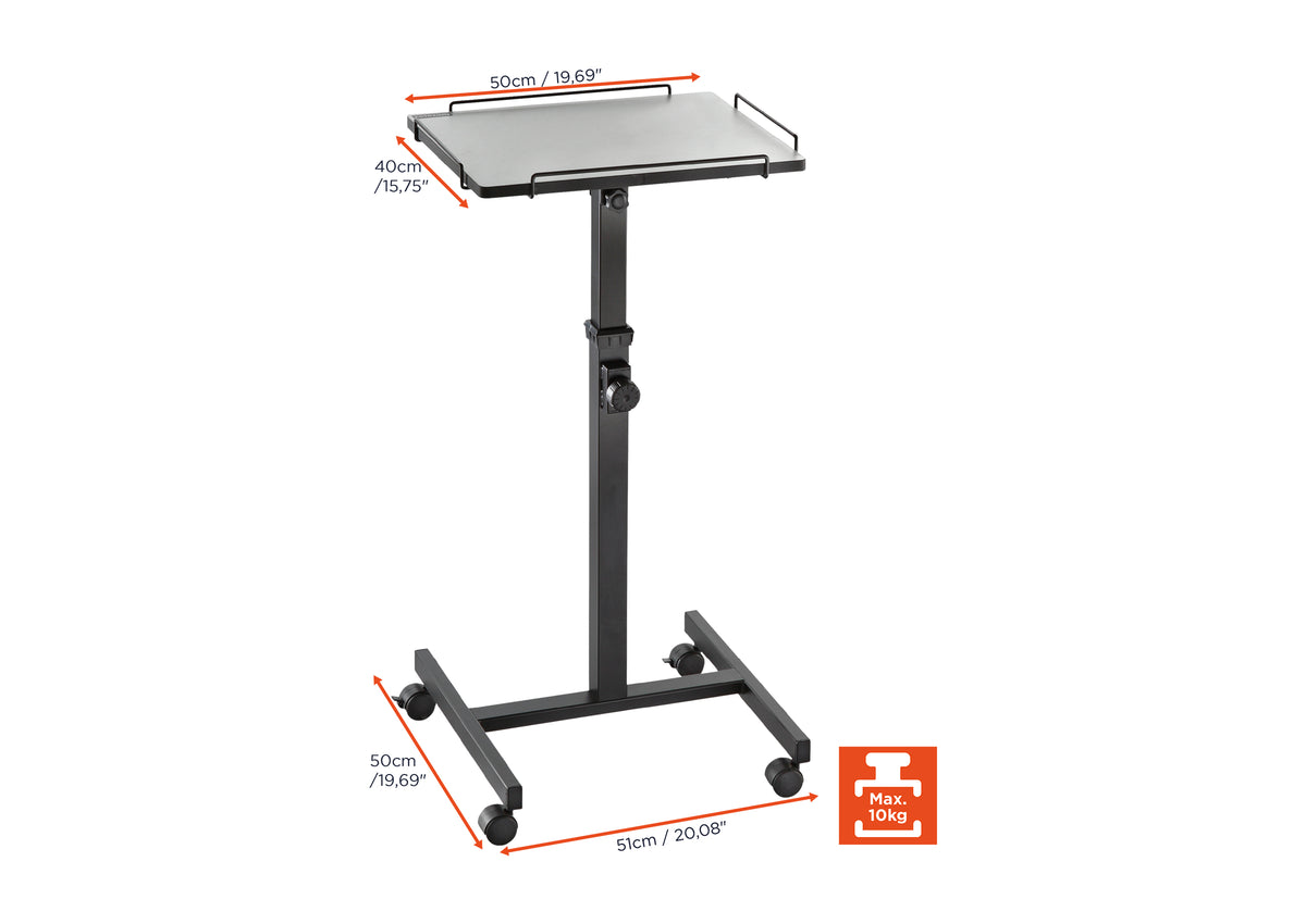 celexon projector table PT2000 in black with dimensions indicated