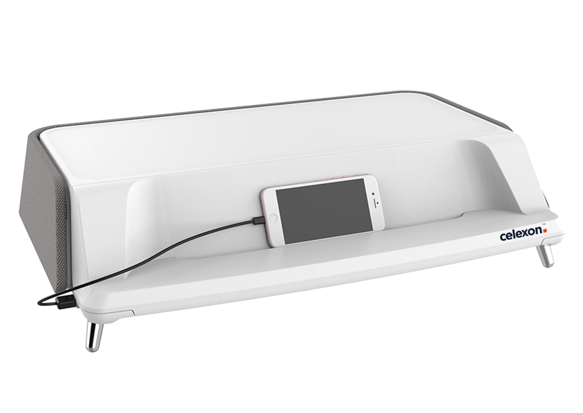 celexon Professional UV Monitor Station ME1730 in grey with a charging phone