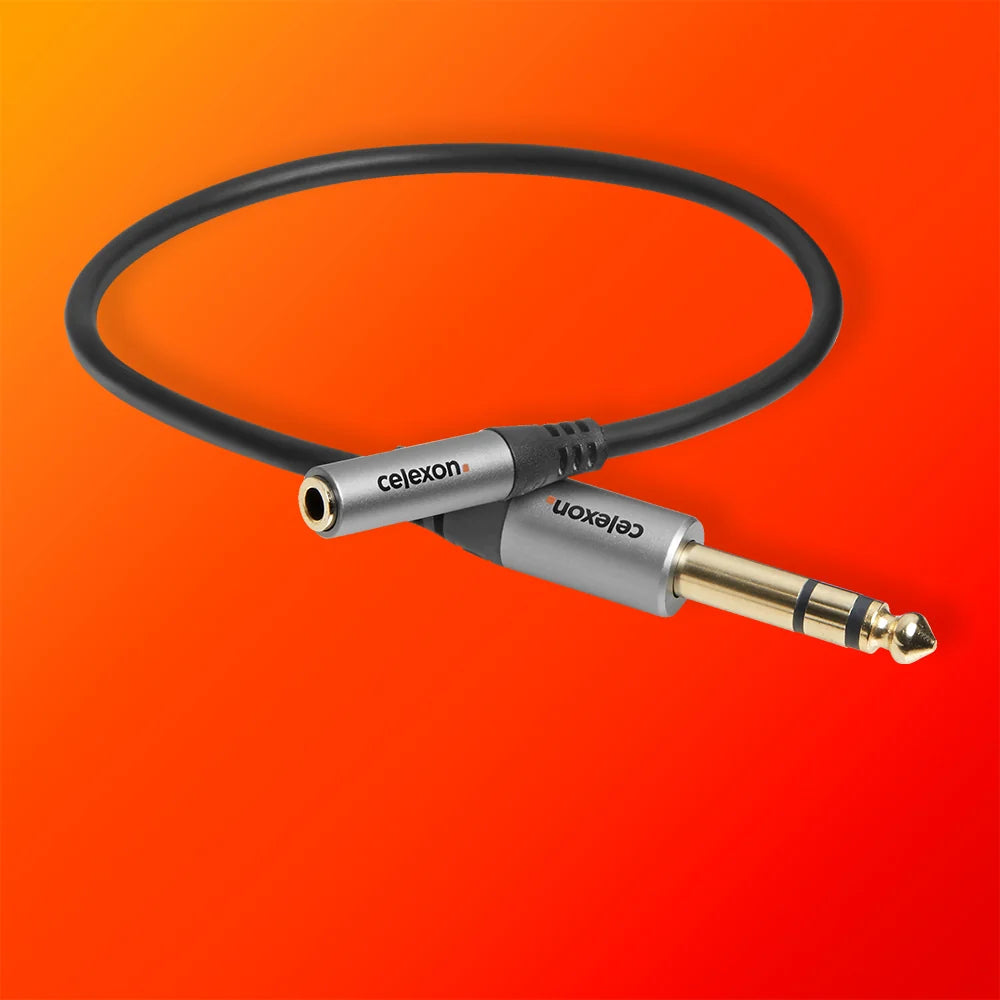 Jack adapter arranged in loops on an orange background