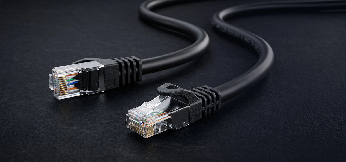 celexon CAT6A patch cable - S/FTP in front of a dark background