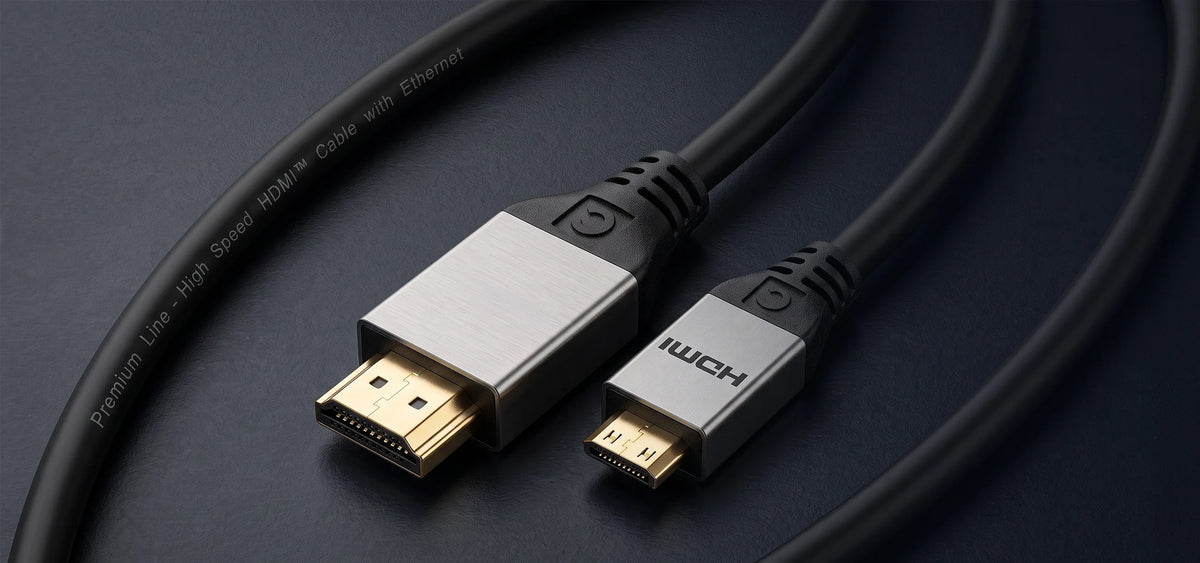 celexon HDMI to Mini HDMI Cable with Ethernet - 2.0a/b 4K - Professional Line in front of a dark background