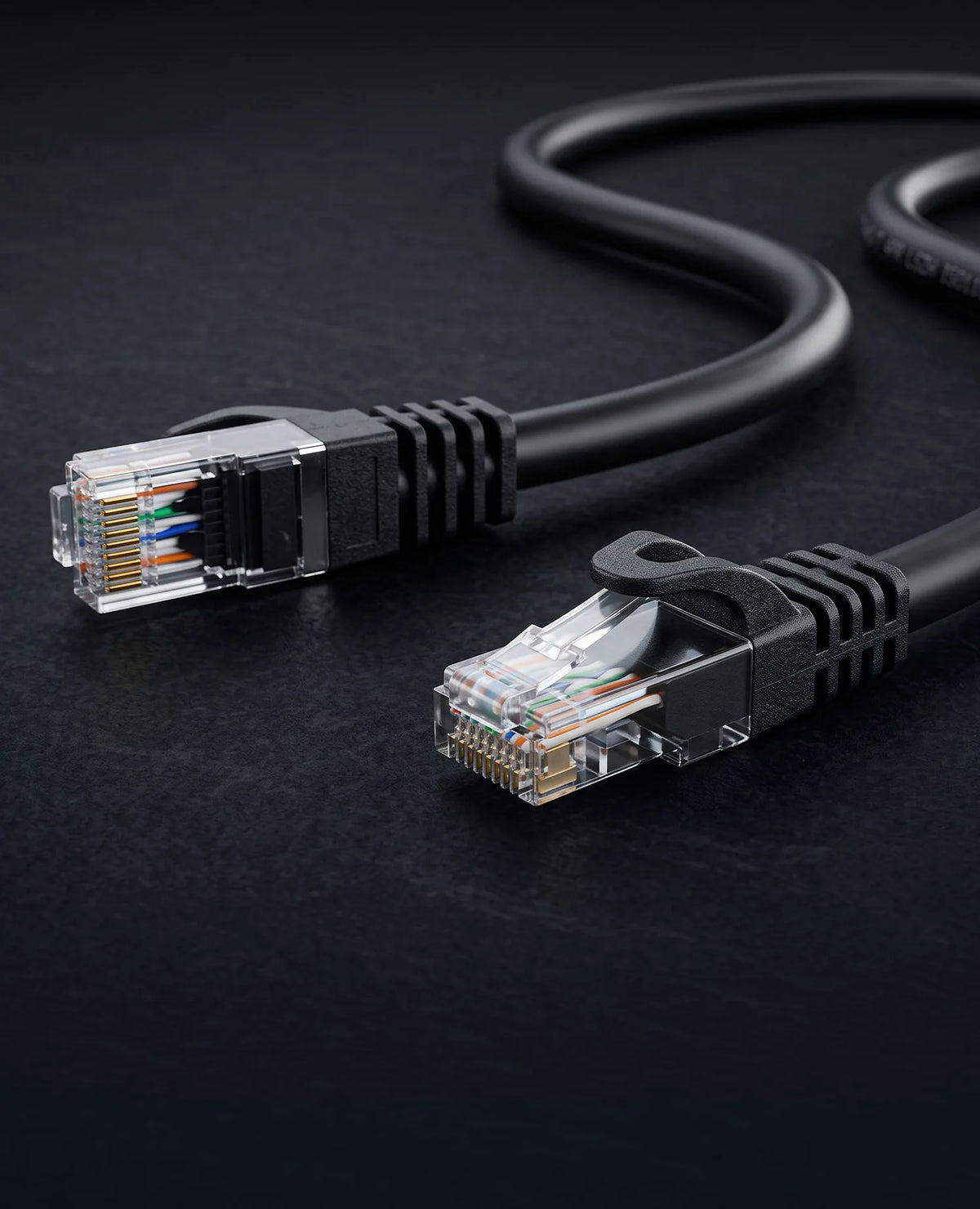 celexon CAT6A patch cable - S/FTP in front of a dark background