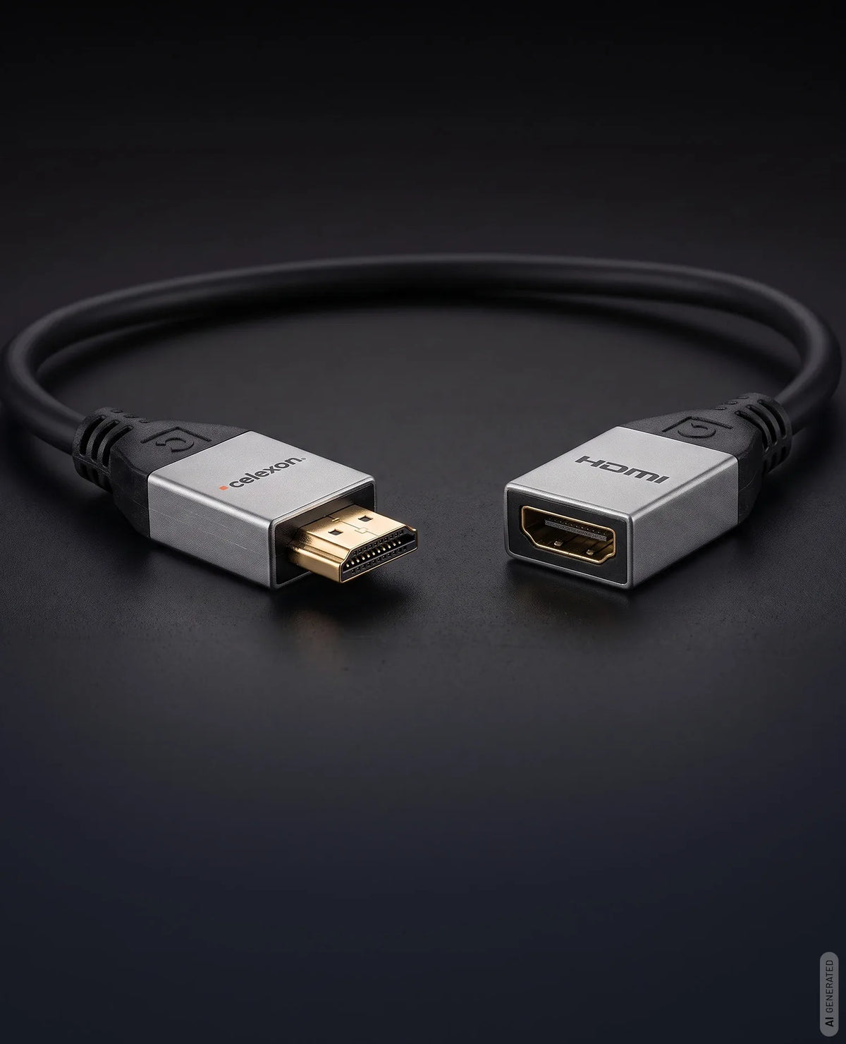 celexon HDMI M/F Adapter with Ethernet - 2.0a/b 4K 0.25m - Professional Line in front of a dark background
