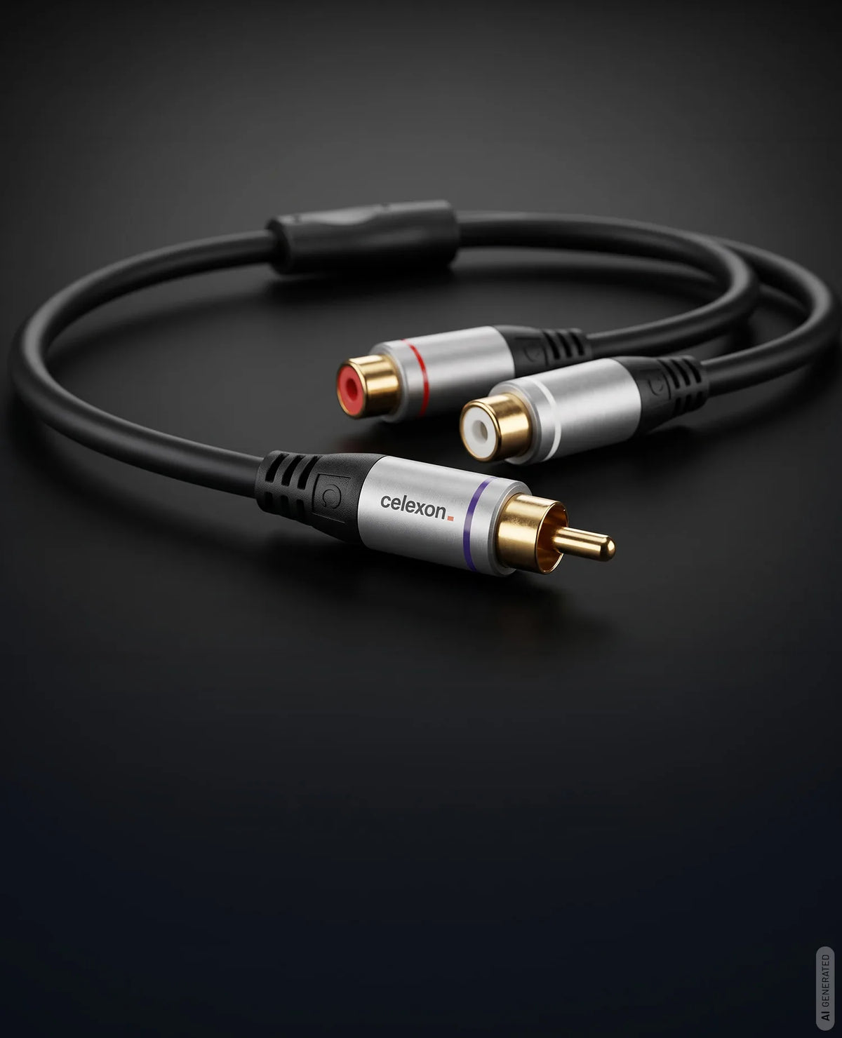 celexon cinch to 2x cinch M/F audio adapter 0.25m - Professional Line in front of a dark background