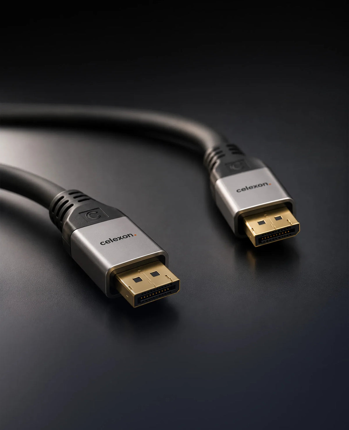 celexon DisplayPort Cable 4K - Professional Line in front of a dark background