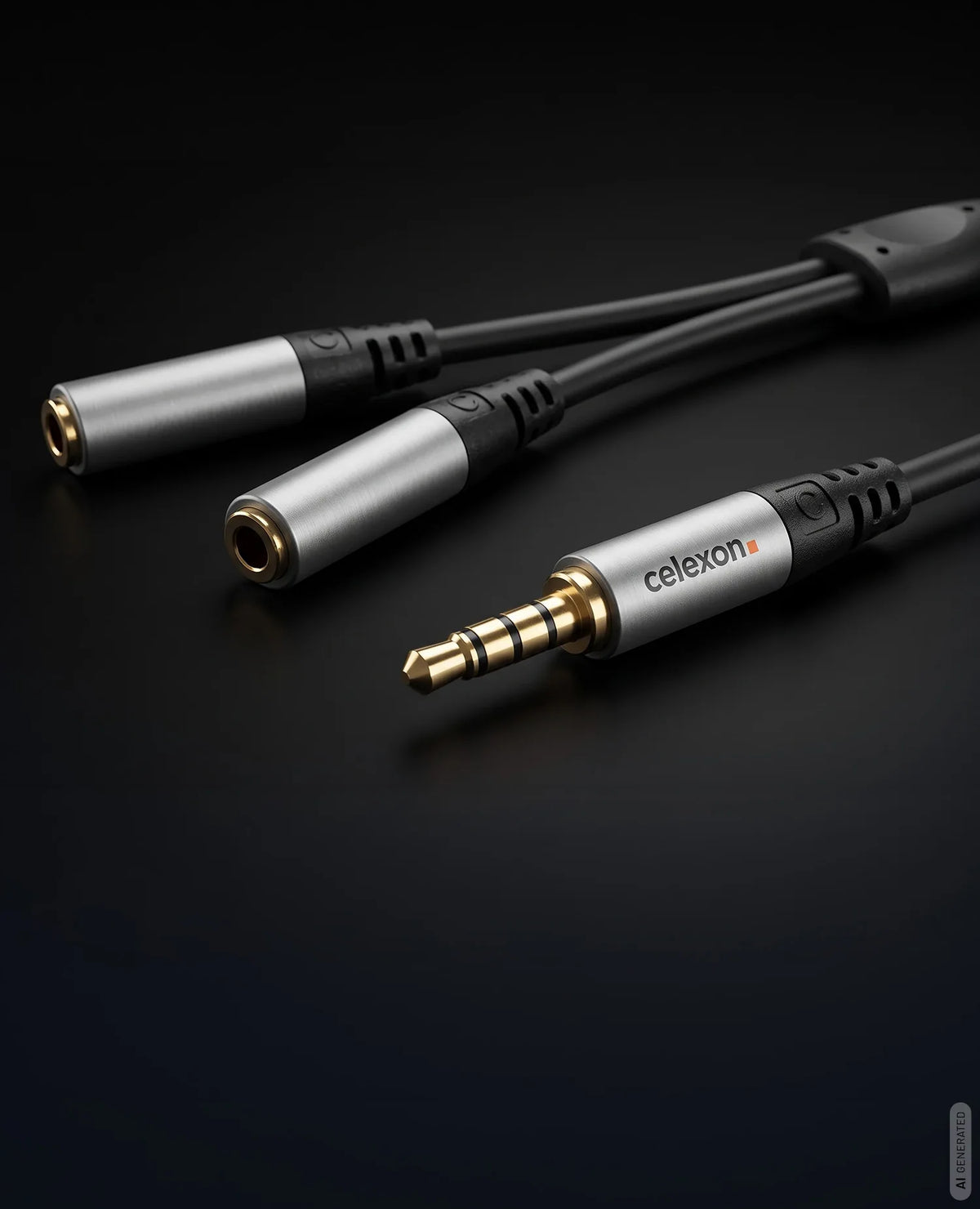 celexon 3.5mm stereo jack to 2x 3.5mm stereo jack M/F audio adapter 0.25m - Professional Line in front of a dark background
