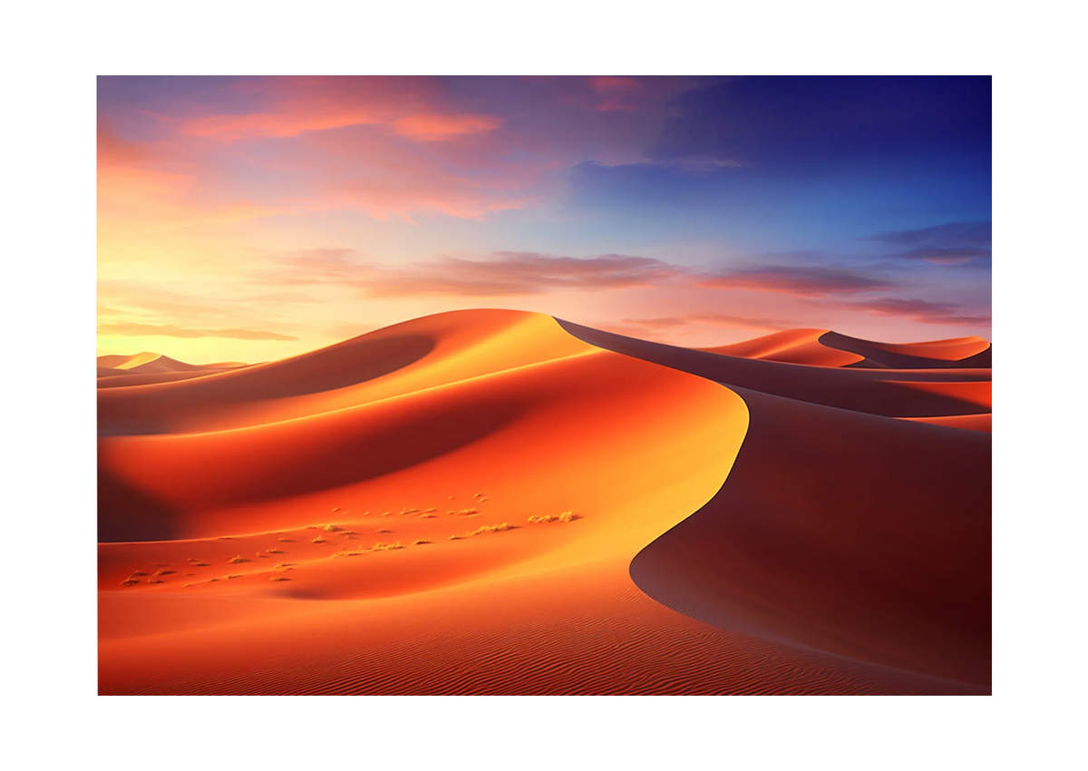 Frontal view of the celexon Expert Fixed Frame Projector screen PureWhite showing a projection of a desert landscape format 4-3