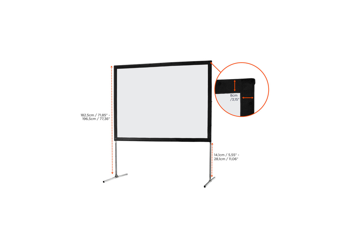Front view of the celexon Folding Frame Projector screen Mobile Expert, front projection without projection but with a close-up of the black border