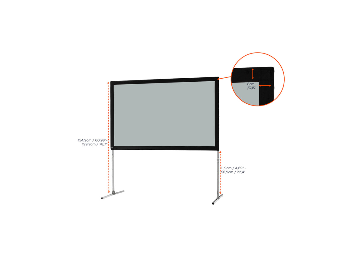 Front view of the celexon Folding Frame Projector screen Mobile Expert, rear projection without projection but with a close-up of the black border