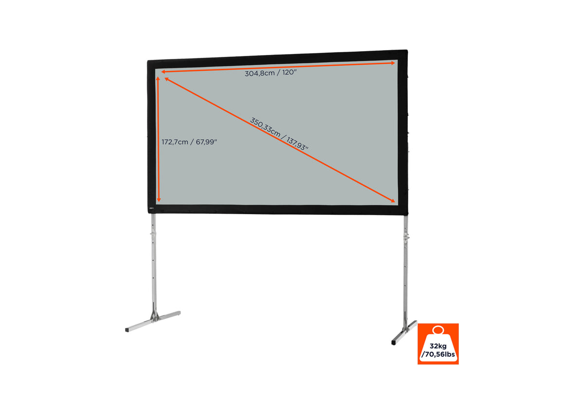 Front view of the celexon Folding Frame Projector screen Mobile Expert, rear projection without projection but with screen dimensions indicated