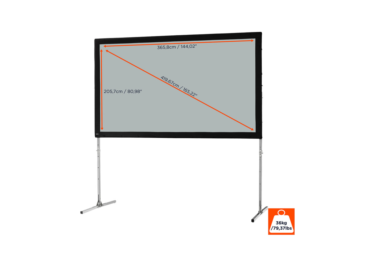 Front view of the celexon Folding Frame Projector screen Mobile Expert, rear projection without projection but with screen dimensions indicated