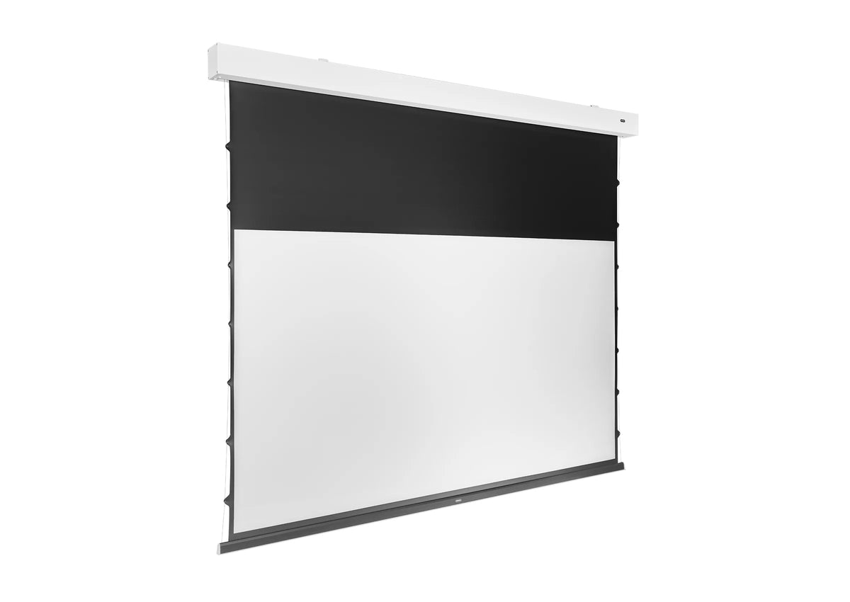 Frontal side view of the celexon 4K Pro MWHT Premium Plus Screen Electric Tension without projection