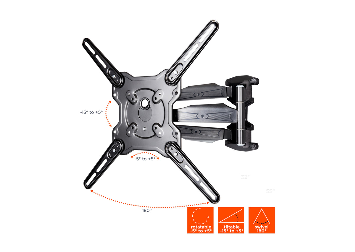 celexon TV Mount Adjust-RT55470 with rotation possibilities included and technical specs shown as orange icons