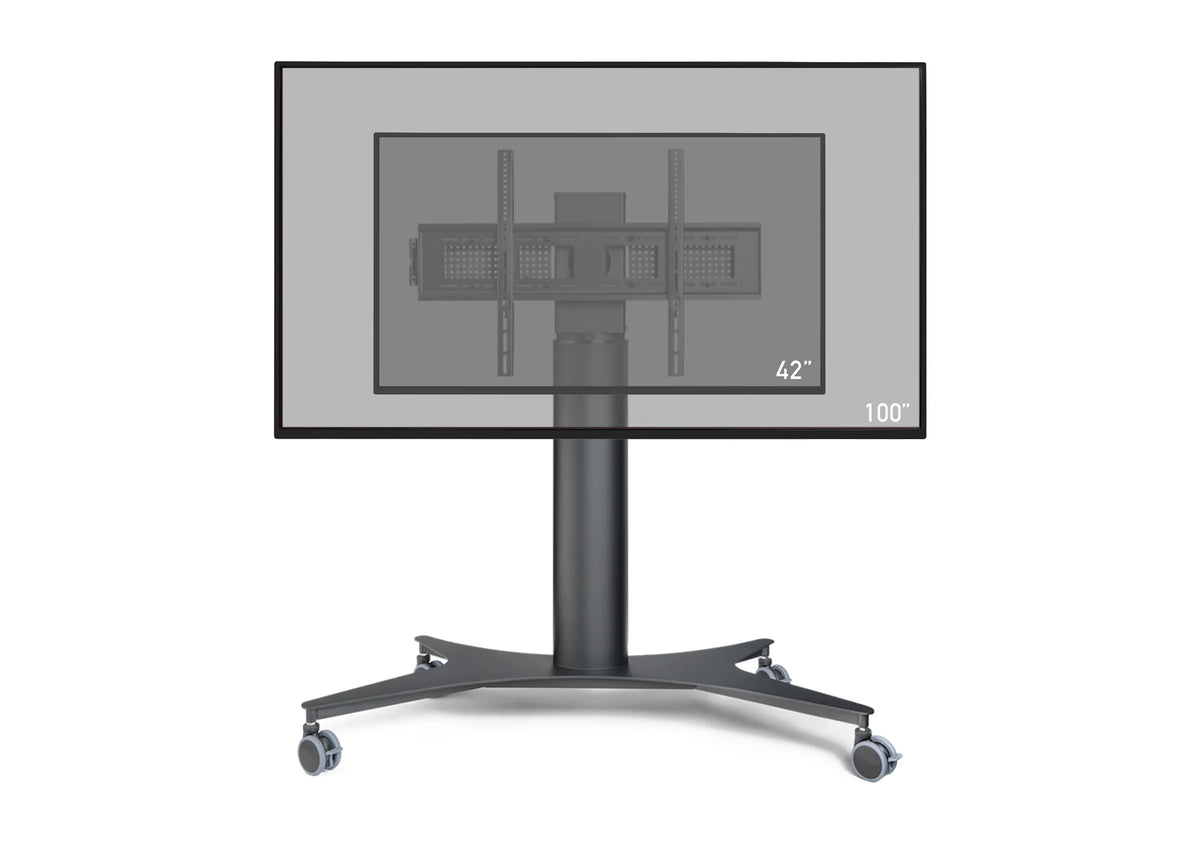Frontal view of the celexon Expert electric height adjustable display trolley Adjust-42100MB - 70cm with suggested displays