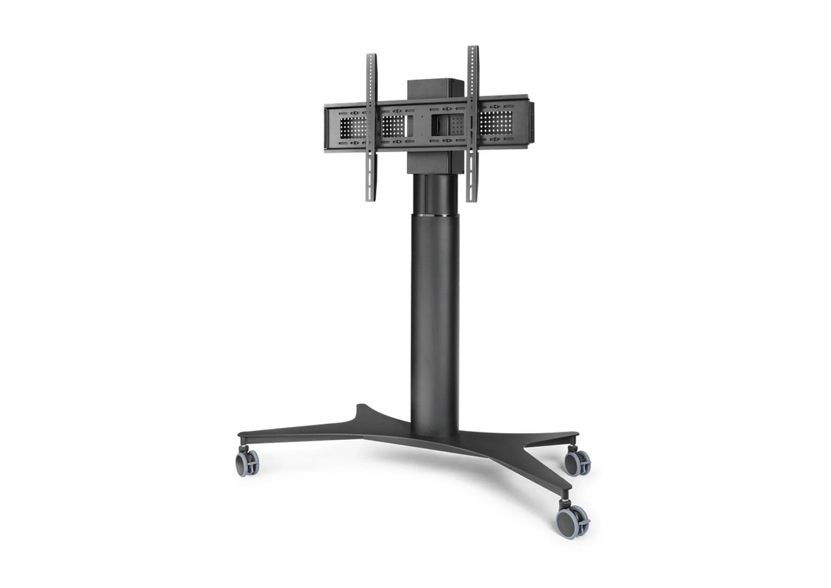 Frontal side view of the celexon Expert electric height adjustable display trolley Adjust-42100MB - 70cm