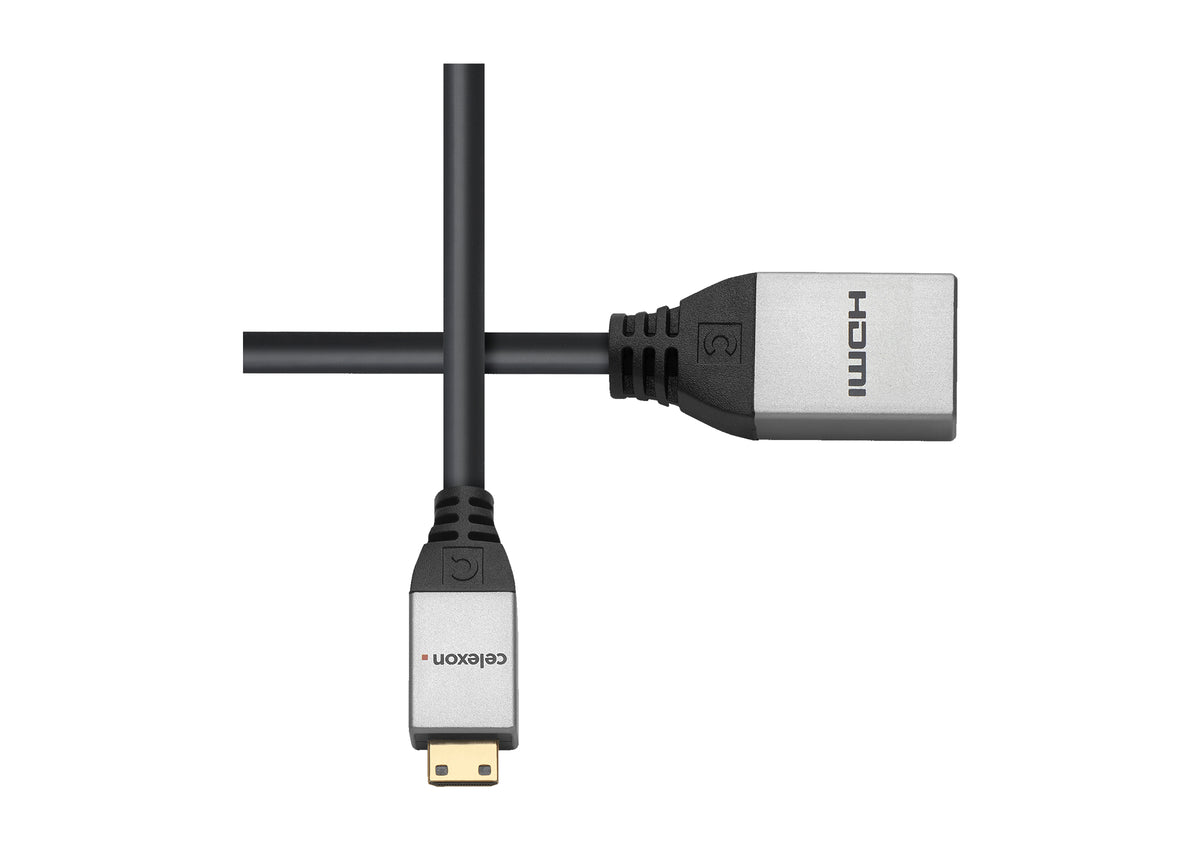 celexon Mini HDMI auf HDMI M/F Adapter mit Ethernet - 2.0a/b 4K 0,25m - Professional Line