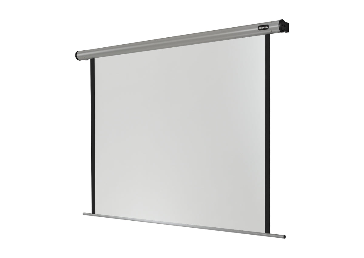 Frontal angled view of the celexon Projector Screen Electric HomeCinema without projection 