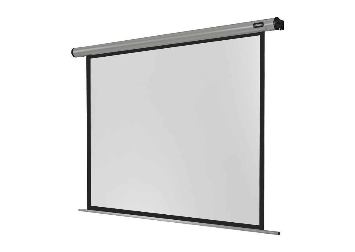 Frontal angled view of the celexon Projector Screen Electric HomeCinema without projection 