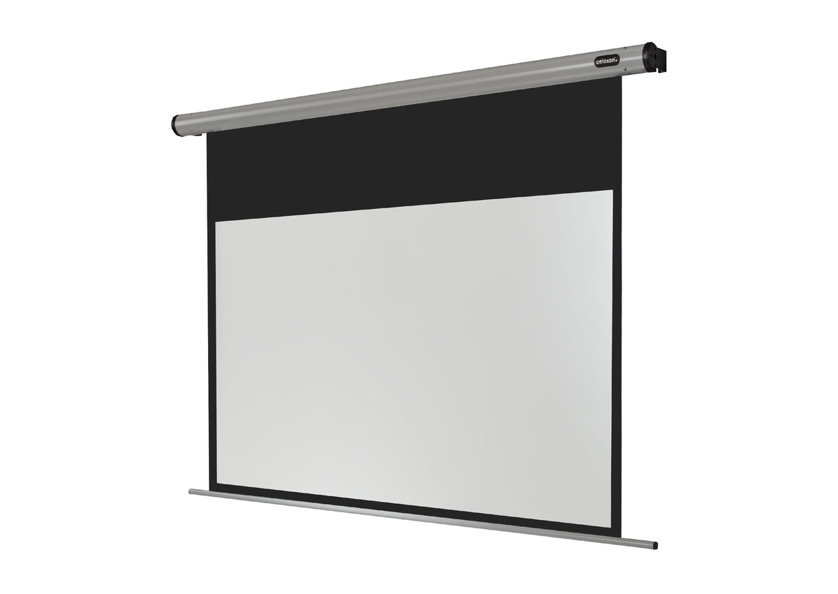 Frontal angled view of the celexon Projector Screen Electric HomeCinema without projection 