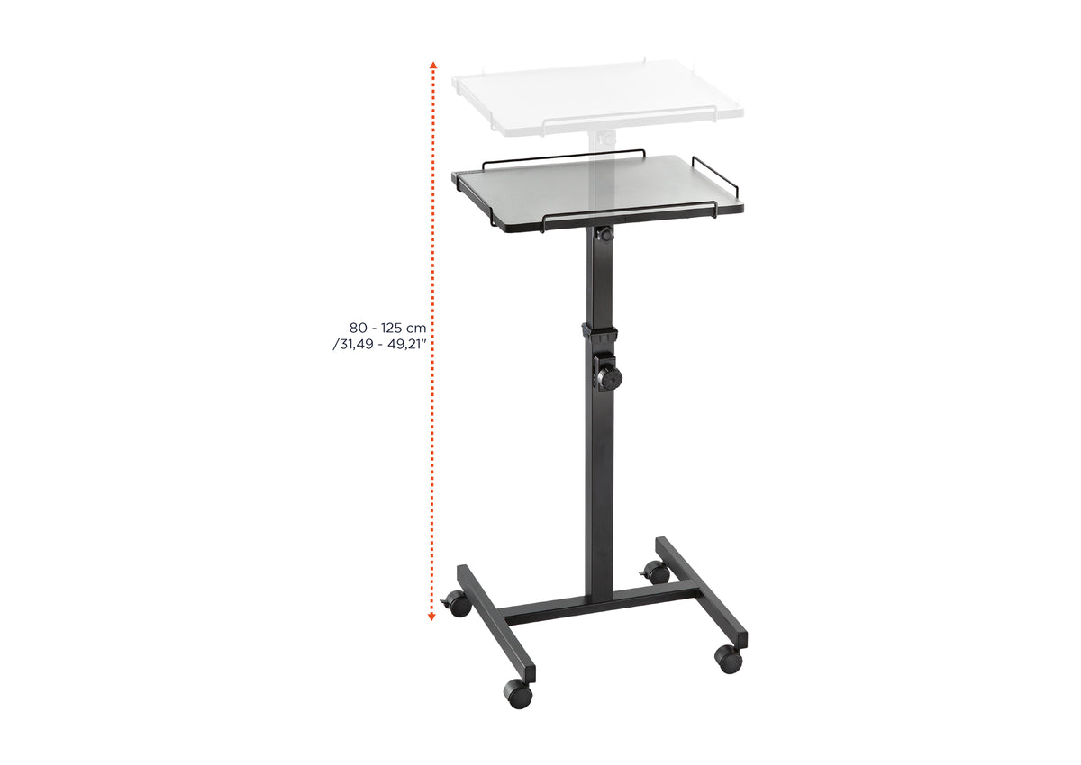celexon projector table PT2000 in black with the possible height adjustment indicated