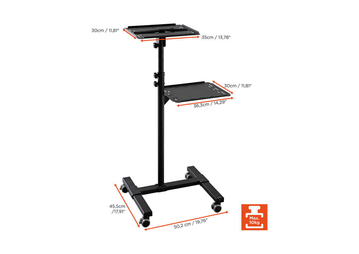 celexon projector table PT3020 with dimensions indicated