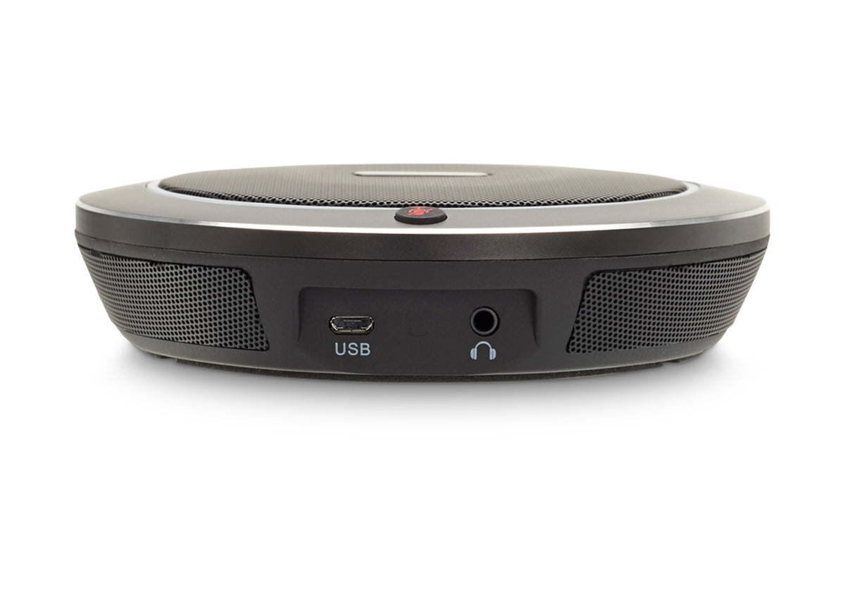 Frontal view of the Frontal side view of the celexon PTZ Camera Full HD Video Conference System VKS2040 microphone with focus on the connection possibilities