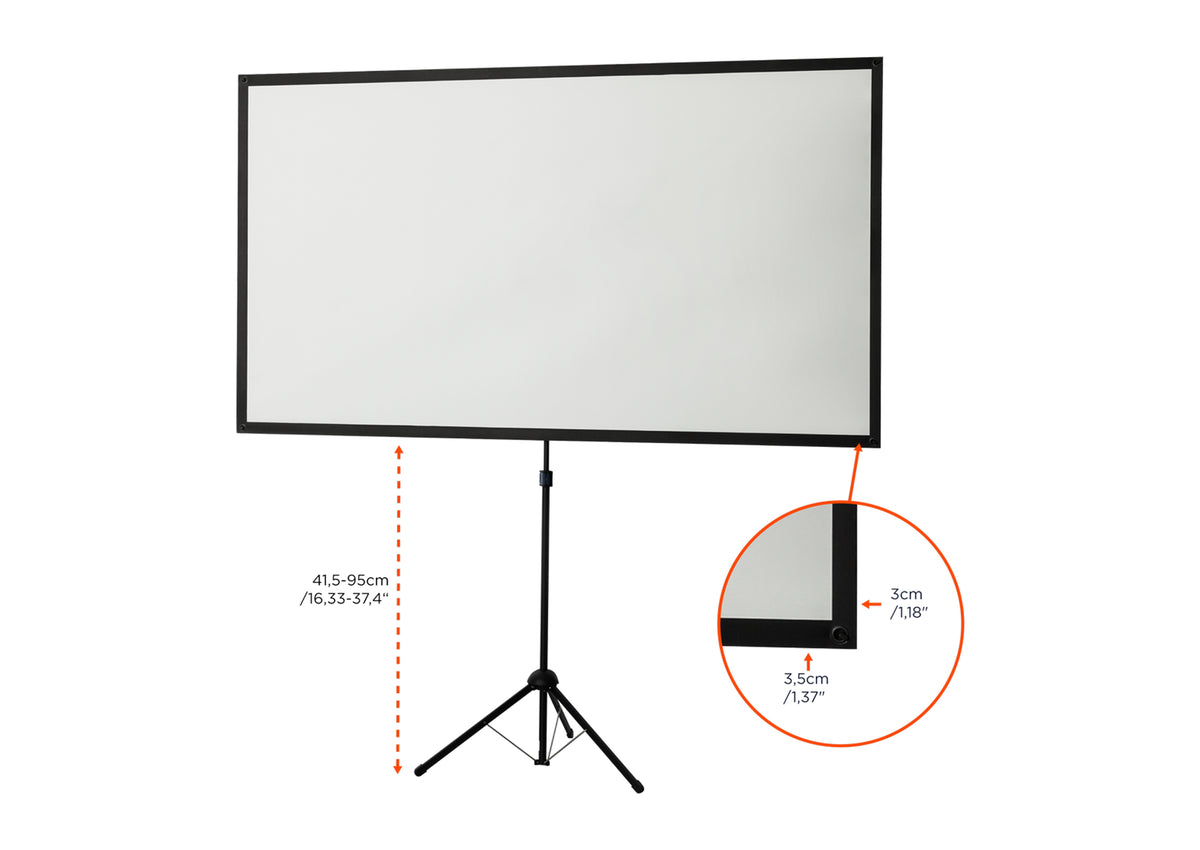 Front view of the celexon Tripod screen Ultra Light-weight without projection, including a close-up of the black border
