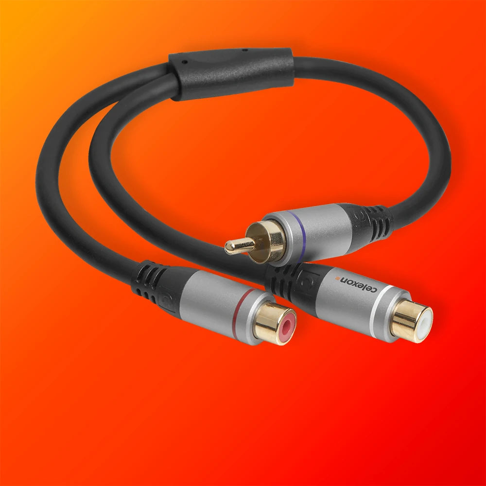 Cinch adapter arranged in loops on an orange background