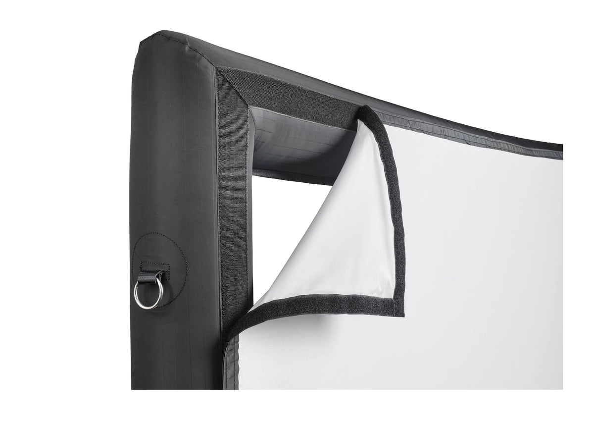 Close up of the top left corner of the celexon inflatable outdoor projection screen Economy INF