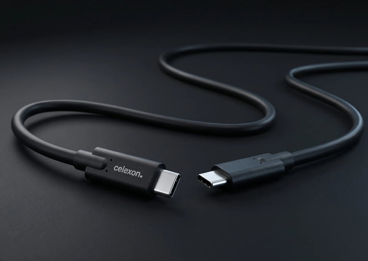celexon USB-C cable - USB 3.2 Gen 2x1 in front of a dark background