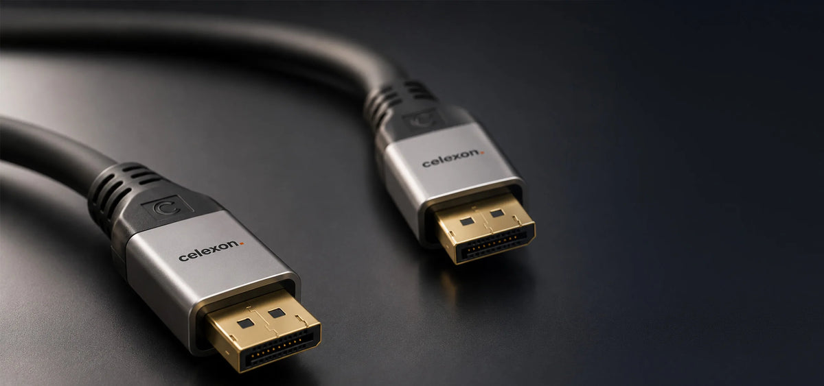 celexon DisplayPort Cable 4K - Professional Line in front of a dark background