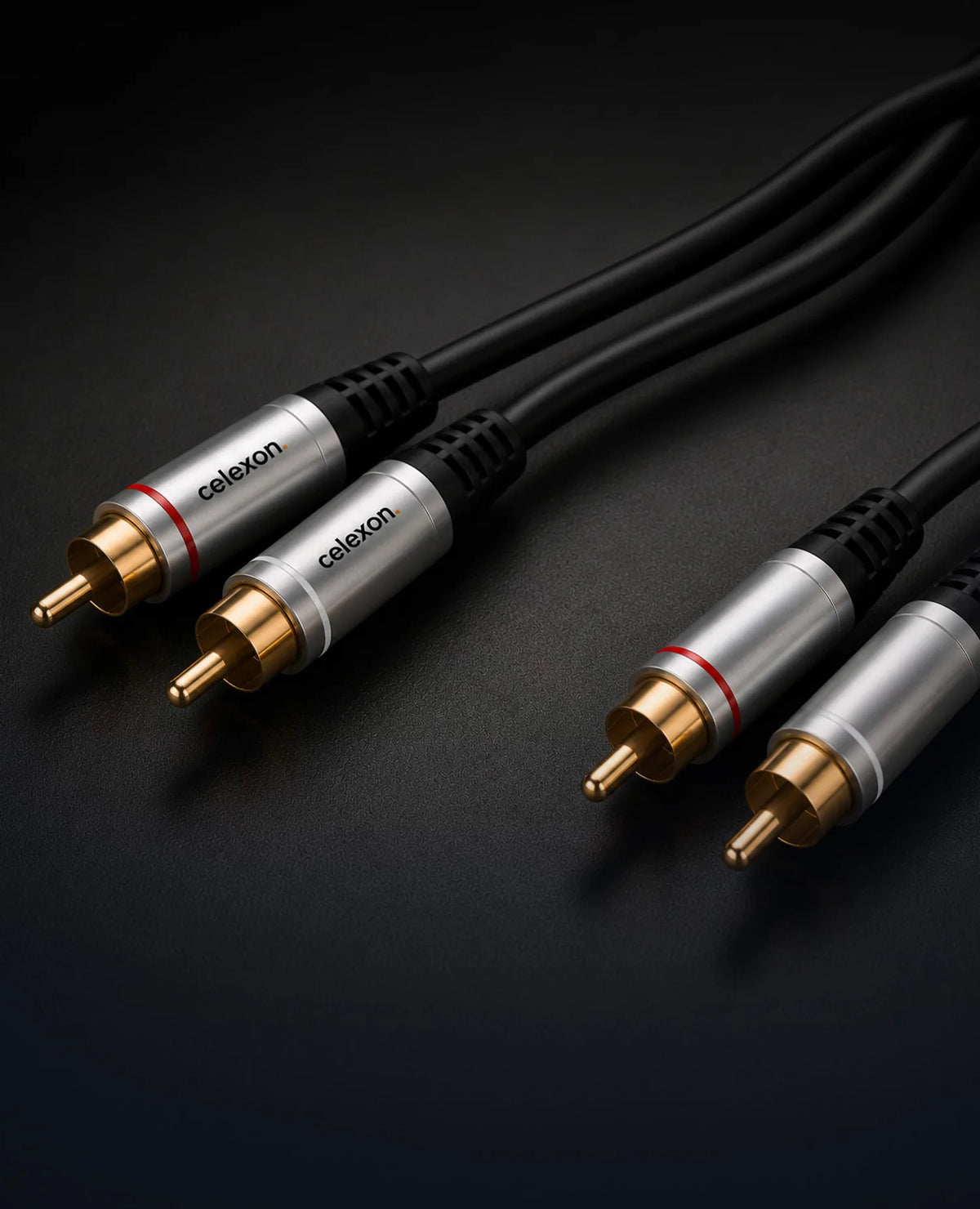 celexon 2x RCA stereo audio cable - Professional Line in front of a dark background