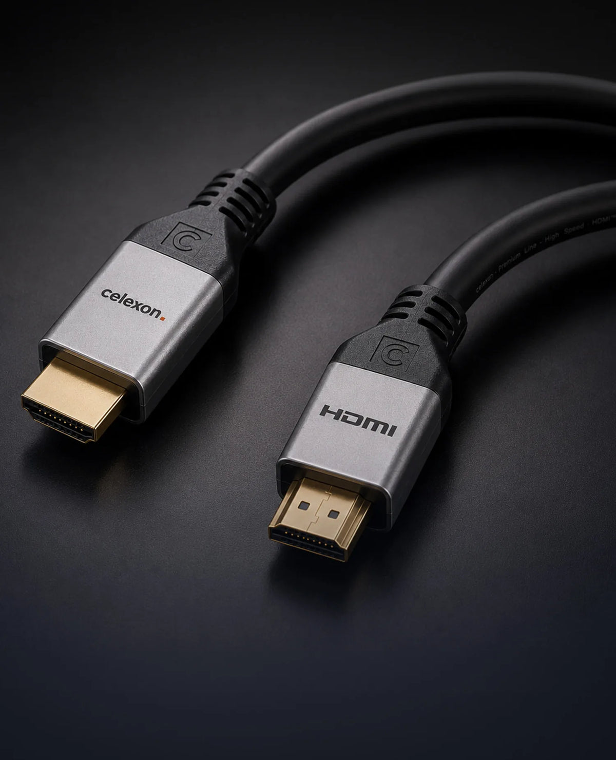 celexon HDMI cable with Ethernet - 2.0a/b 4K - Professional Line in front of a dark background