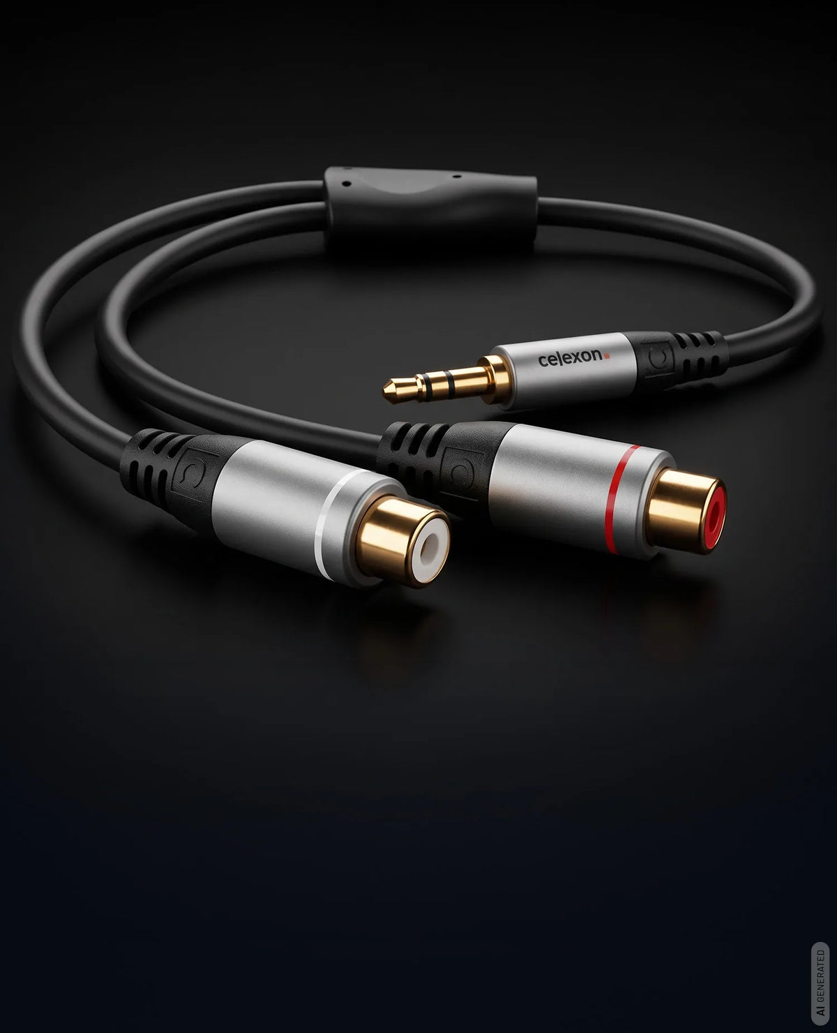 celexon 3.5mm stereo jack to 2x cinch M/F audio adapter 0.25m - Professional Line in front of a dark background