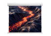 Frontal view of the celexon HomeCinema High Contrast Frame Projector Screen – Dynamic Slate ALR showing a projection of volcanic rock with lava
