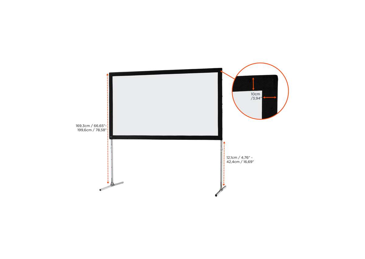 Front view of the celexon Folding Frame Projector screen Mobile Expert, front projection without projection but with a close-up of the black border