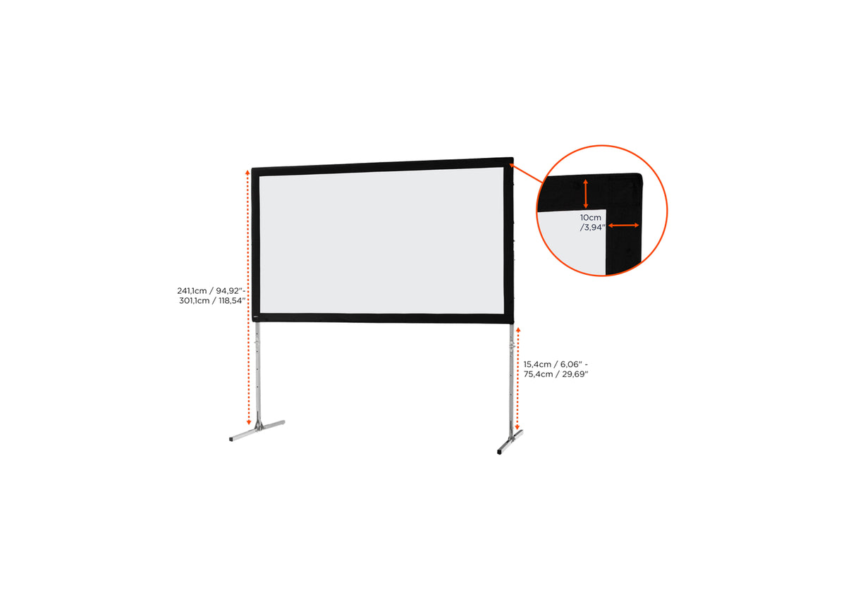 Front view of the celexon Folding Frame Projector screen Mobile Expert, front projection without projection but with a close-up of the black border