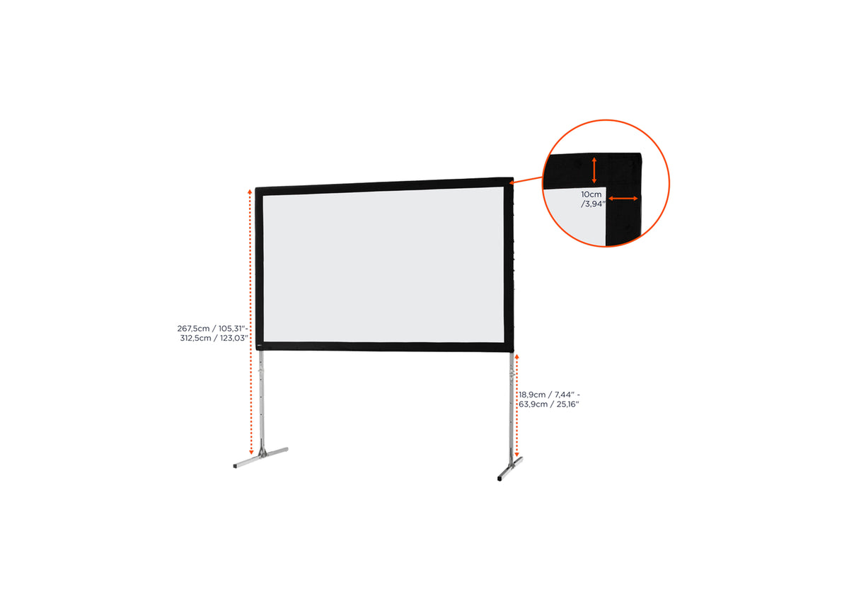 Front view of the celexon Folding Frame Projector screen Mobile Expert, front projection without projection but with a close-up of the black border