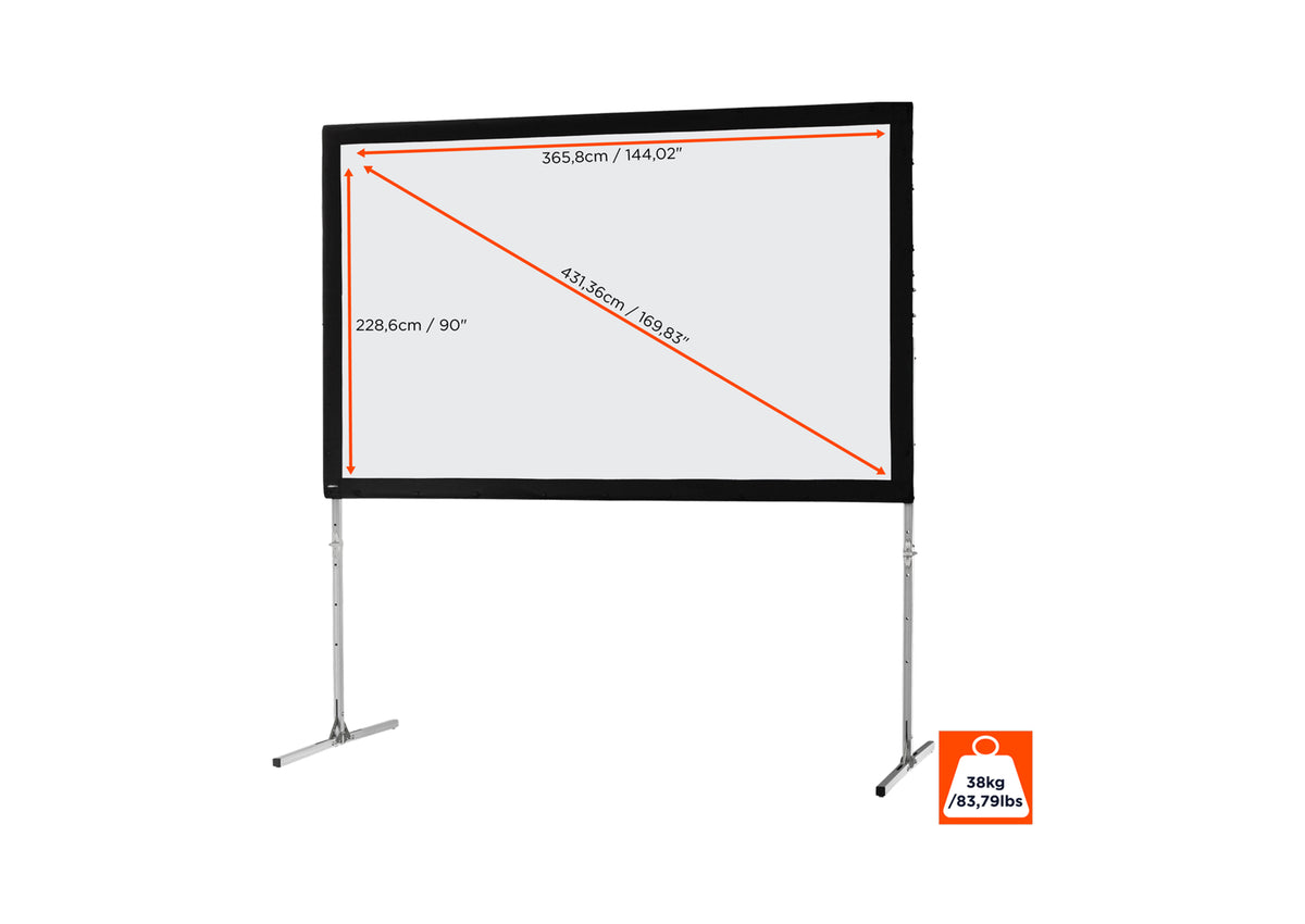 Front view of the celexon Folding Frame Projector screen Mobile Expert, front projection without projection but with screen dimensions indicated