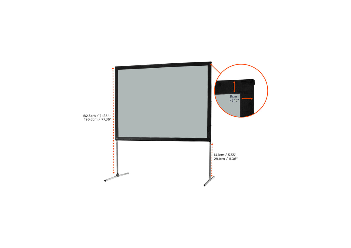 Front view of the celexon Folding Frame Projector screen Mobile Expert, rear projection without projection but with a close-up of the black border
