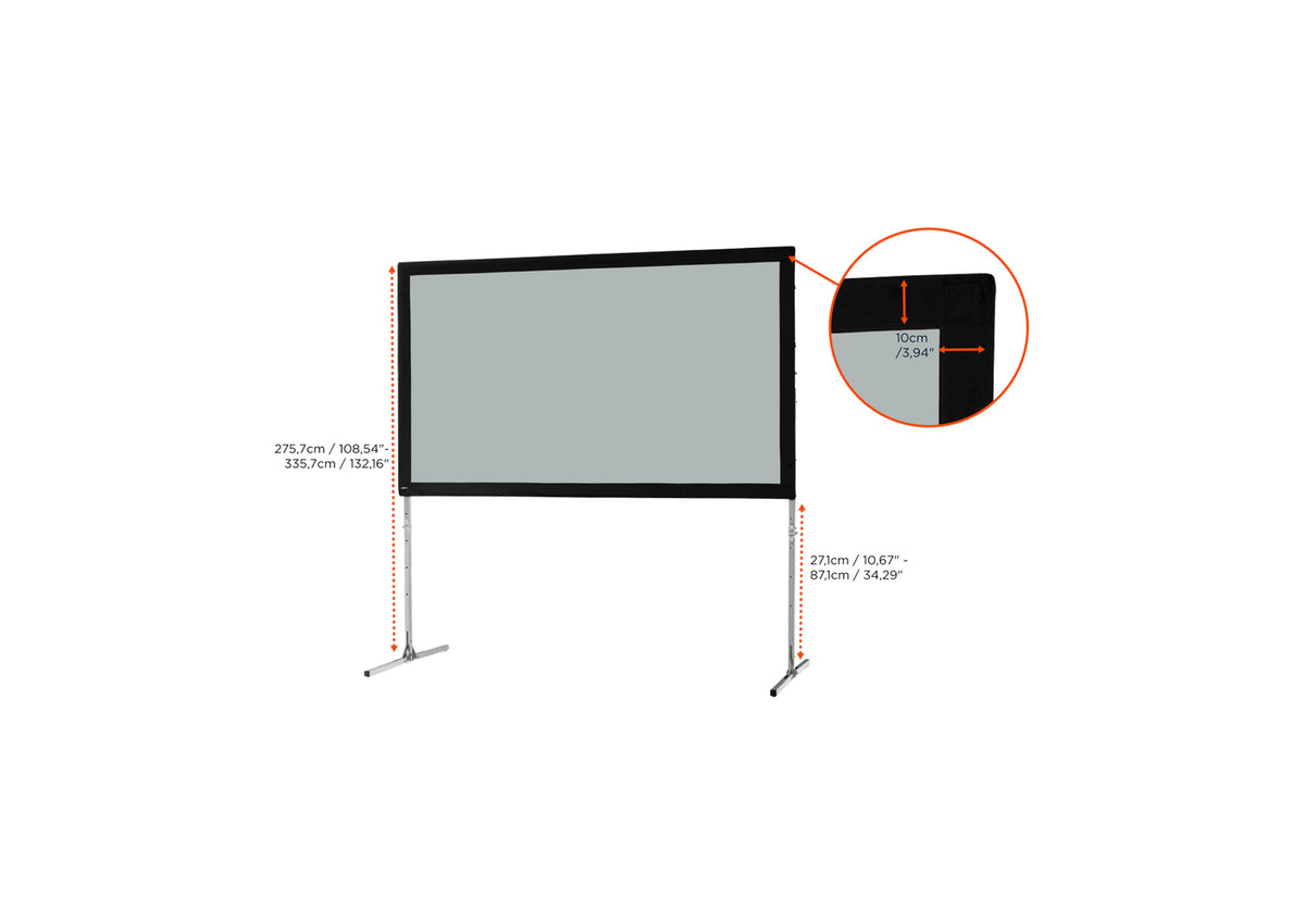 Front view of the celexon Folding Frame Projector screen Mobile Expert, rear projection without projection but with a close-up of the black border