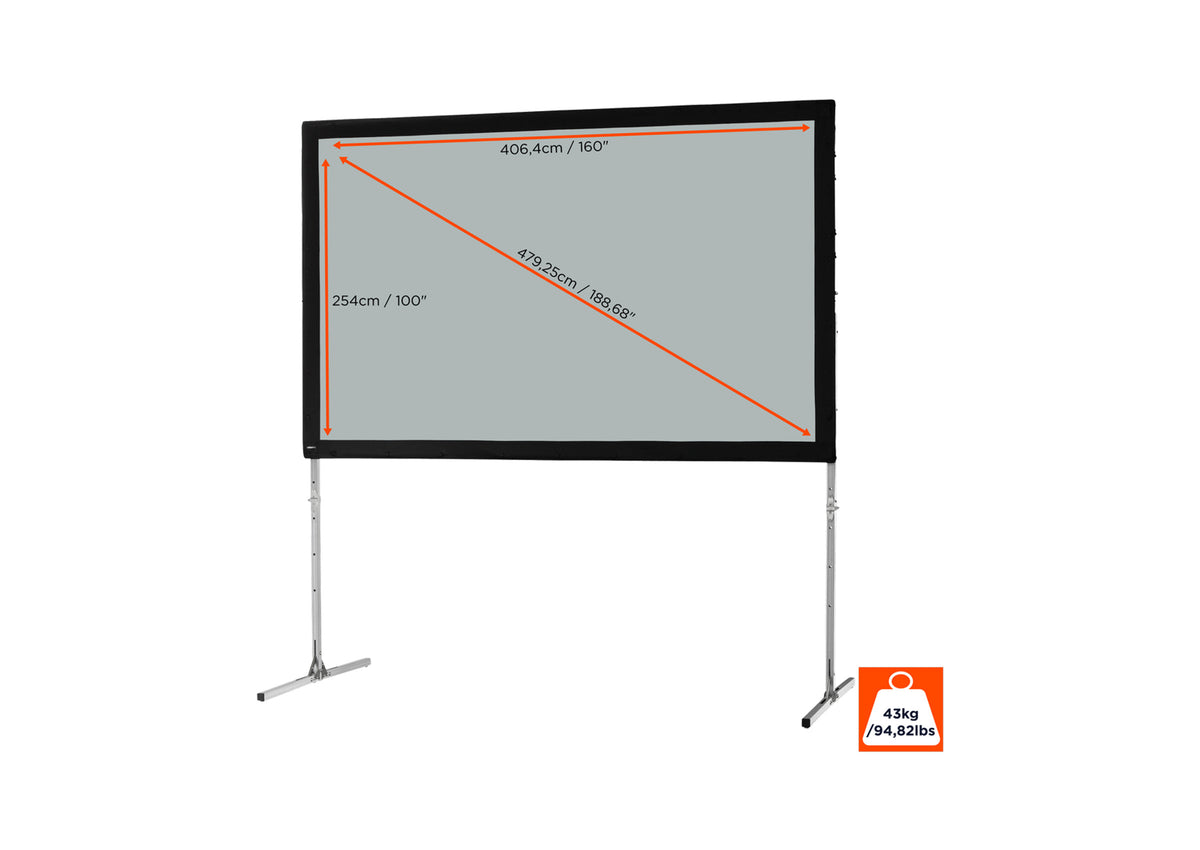 Front view of the celexon Folding Frame Projector screen Mobile Expert, rear projection without projection but with screen dimensions indicated