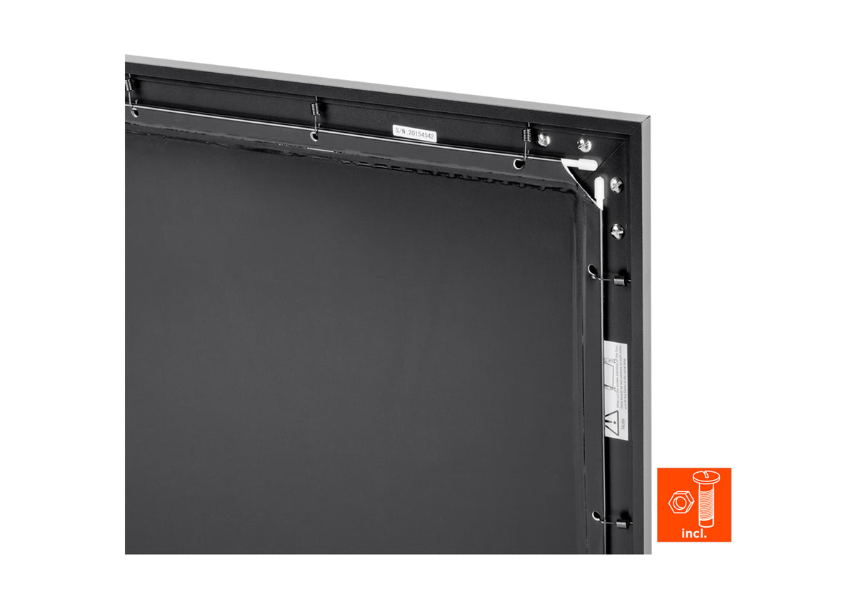Rear view close-up of the frame of the celexon Home Cinema fixed-frame projector screen.