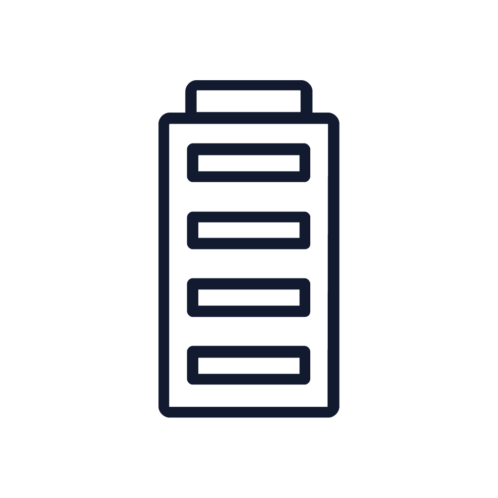 Isolated dark blue icon of a battery