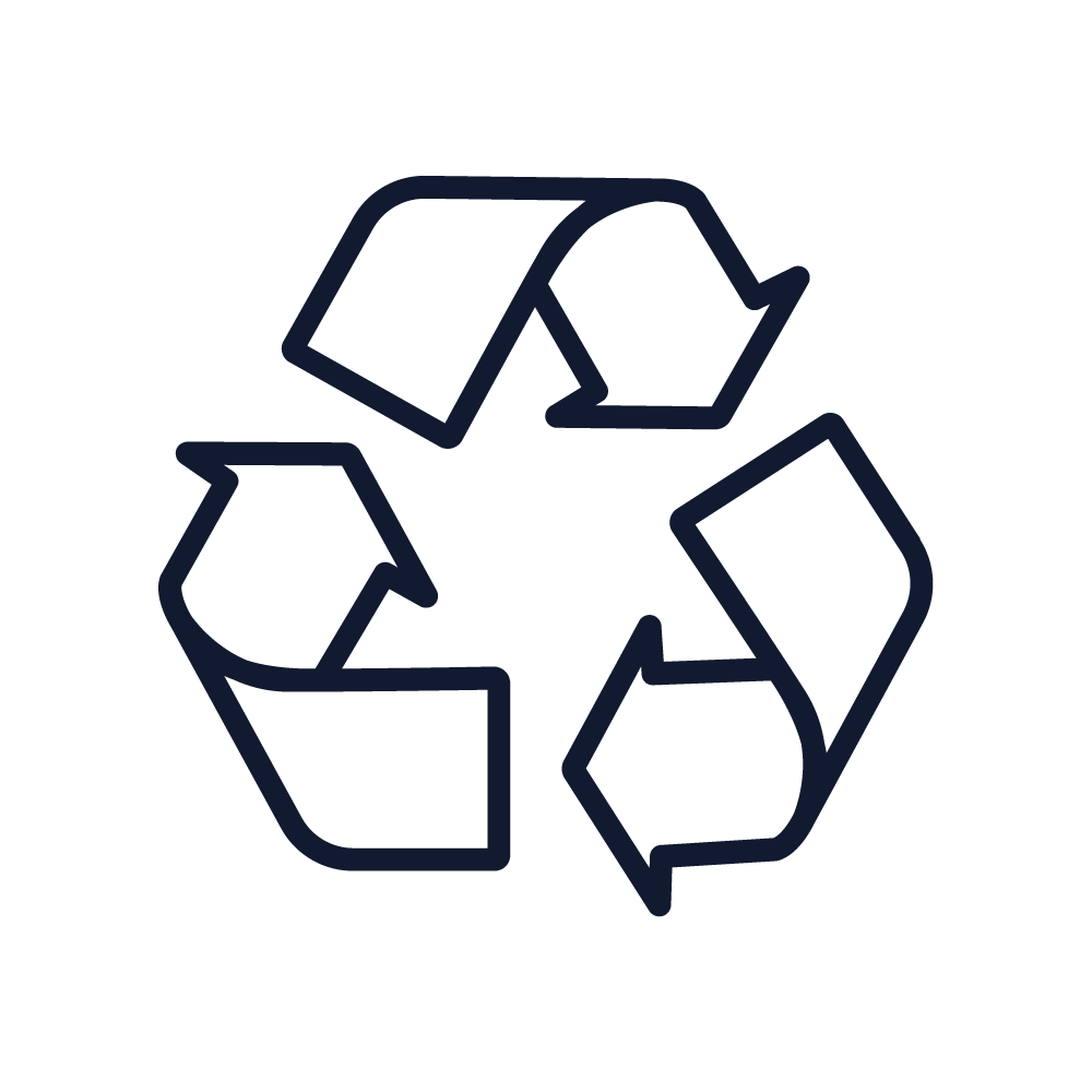 Isolated dark blue icon with three interlocking arrows arranged in a triangle